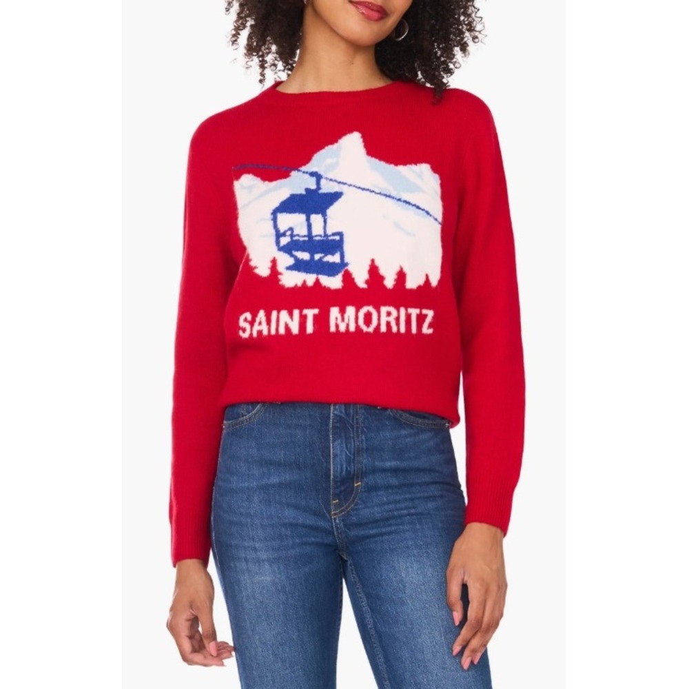 VINCE‎ CAMUTO Saint Moritz Crewneck Sweater In Glamour Red Women Size Medium